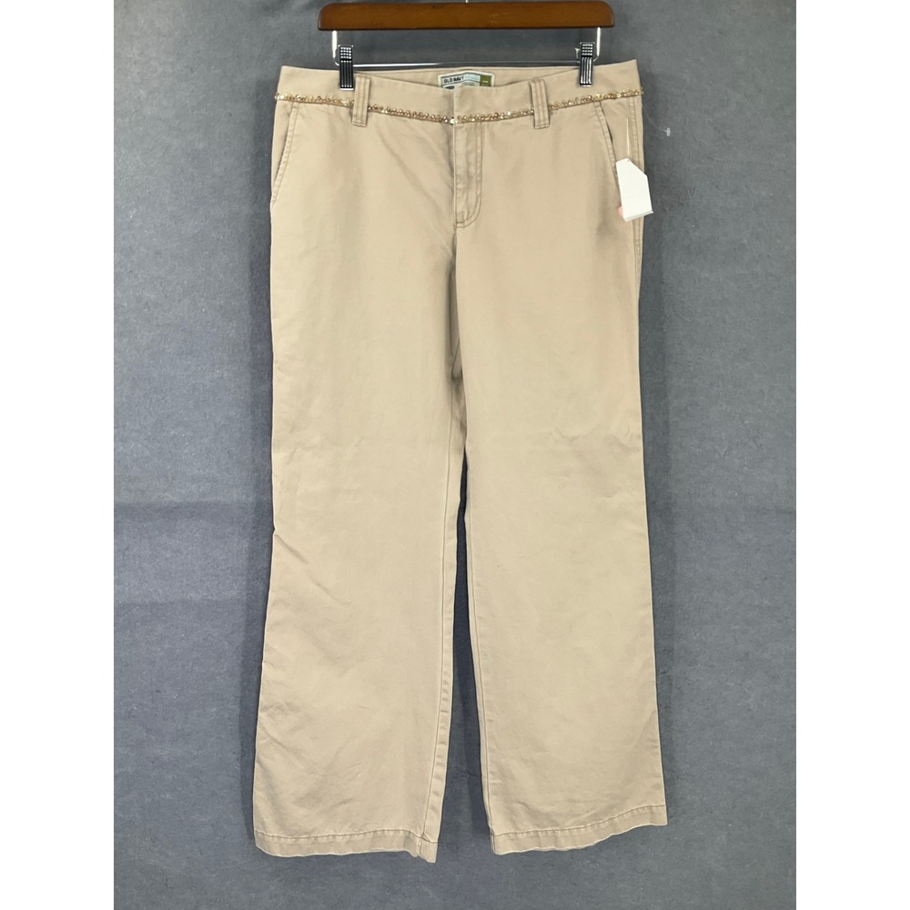Vintage Old Navy Low Waist Khaki Pants Beaded Embellished Waistband Sz 4 NEW